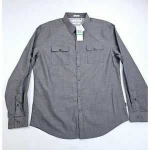 Calvin Klein Slim Fit Size Large Men's Charcoal Gray Elbow Buttons L/S Shirt NWT
